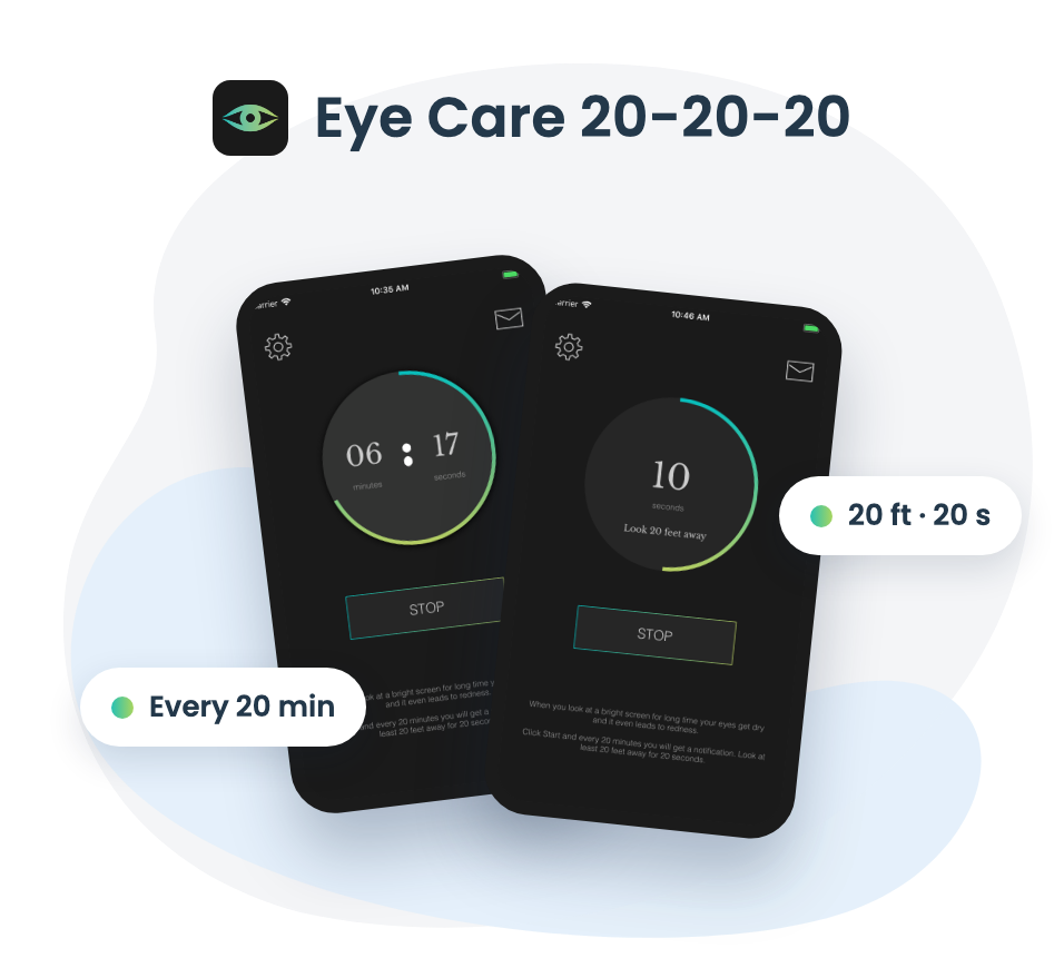 Eye Care 20-20-20 app for the 20-20-20 eye rule